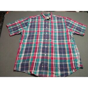 Eddie Bauer Shirt Men L Green Plaid Short Sleeve Office Nerd Dad Preppy Classic